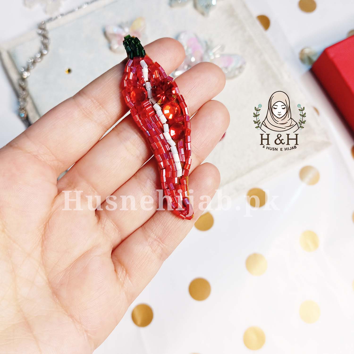 Hijab Pin Set Crystal | Red Chili