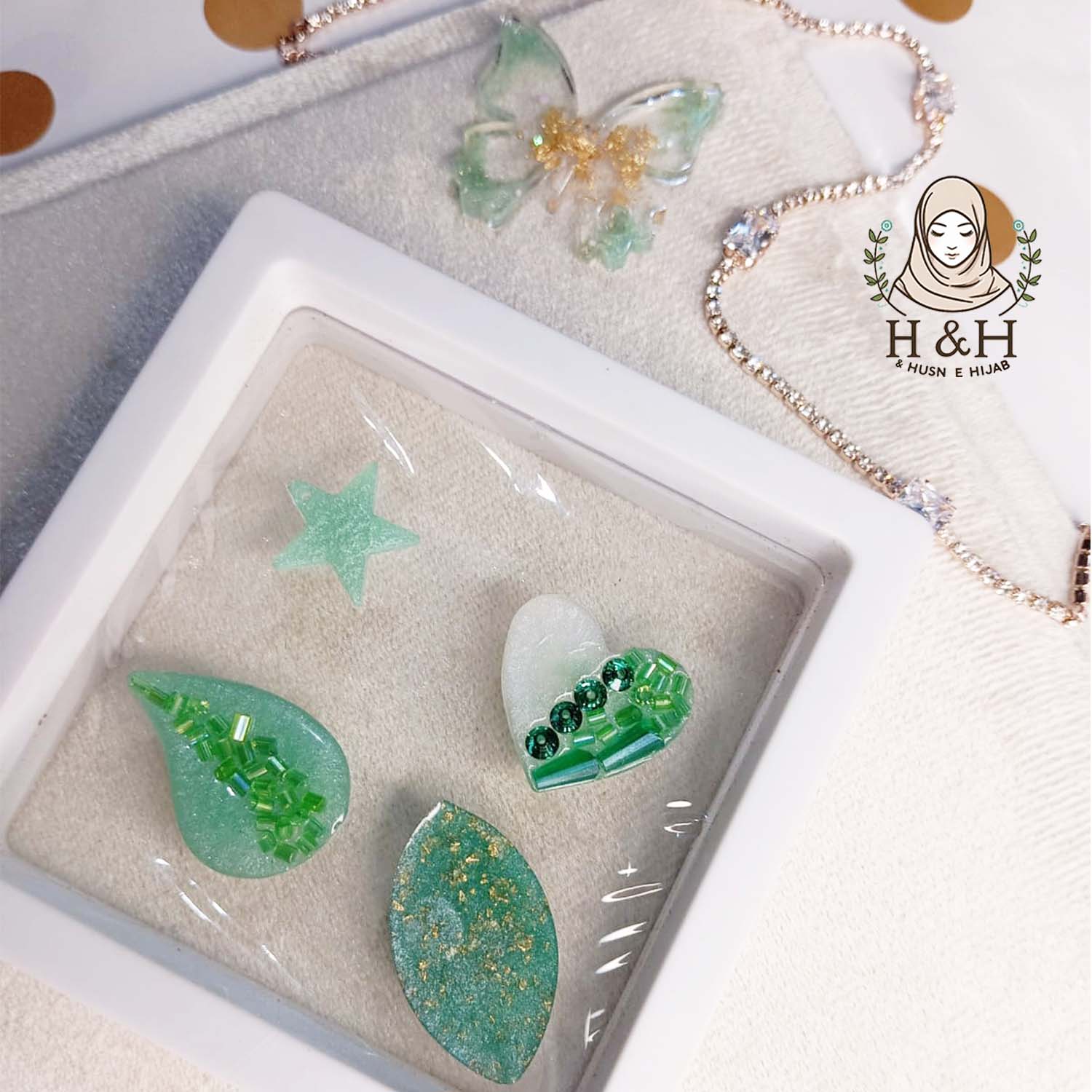 Hijab Pin Set Crystal | Emerald Green