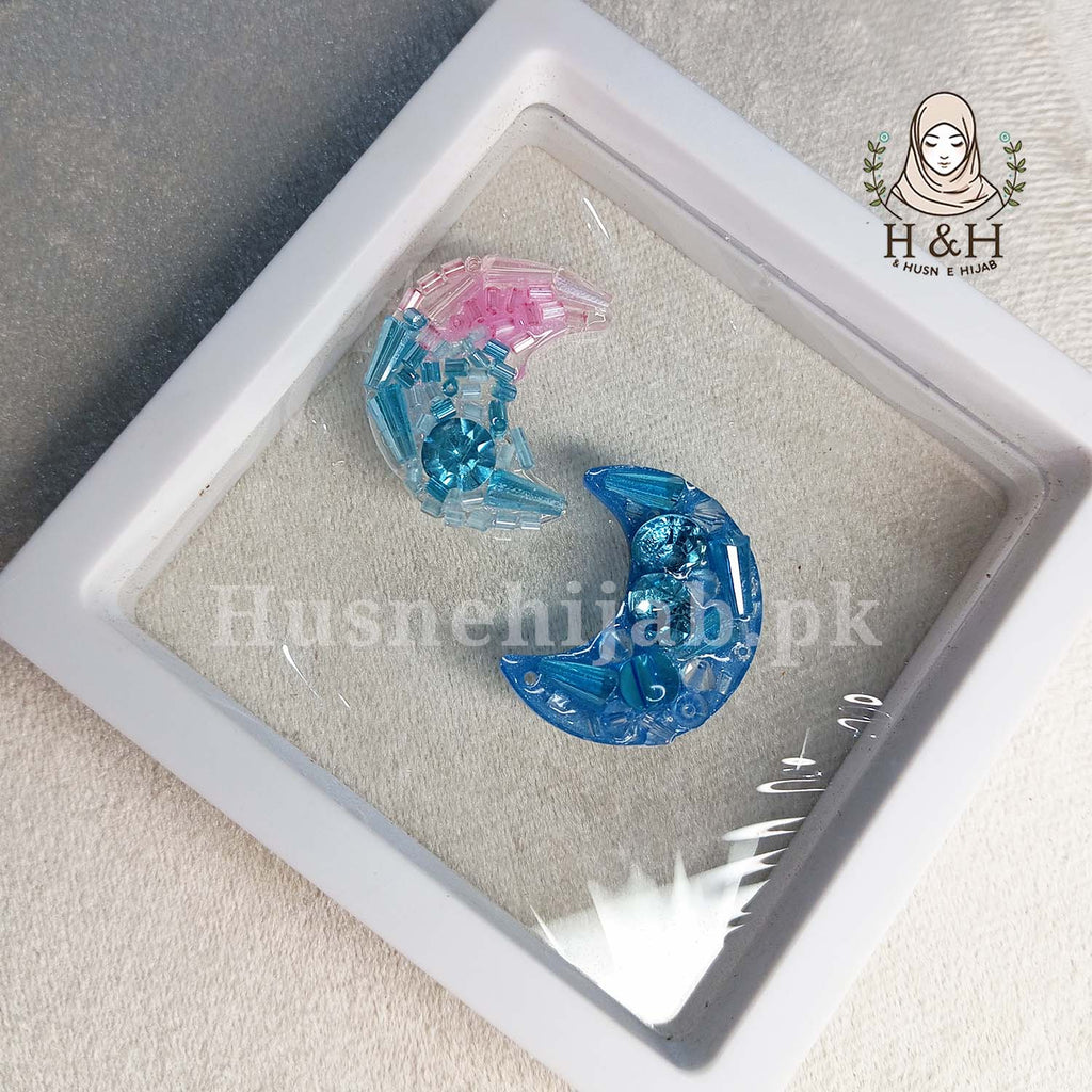Crystal Hijab Pin Set | Moon Crescent Blue . Pink