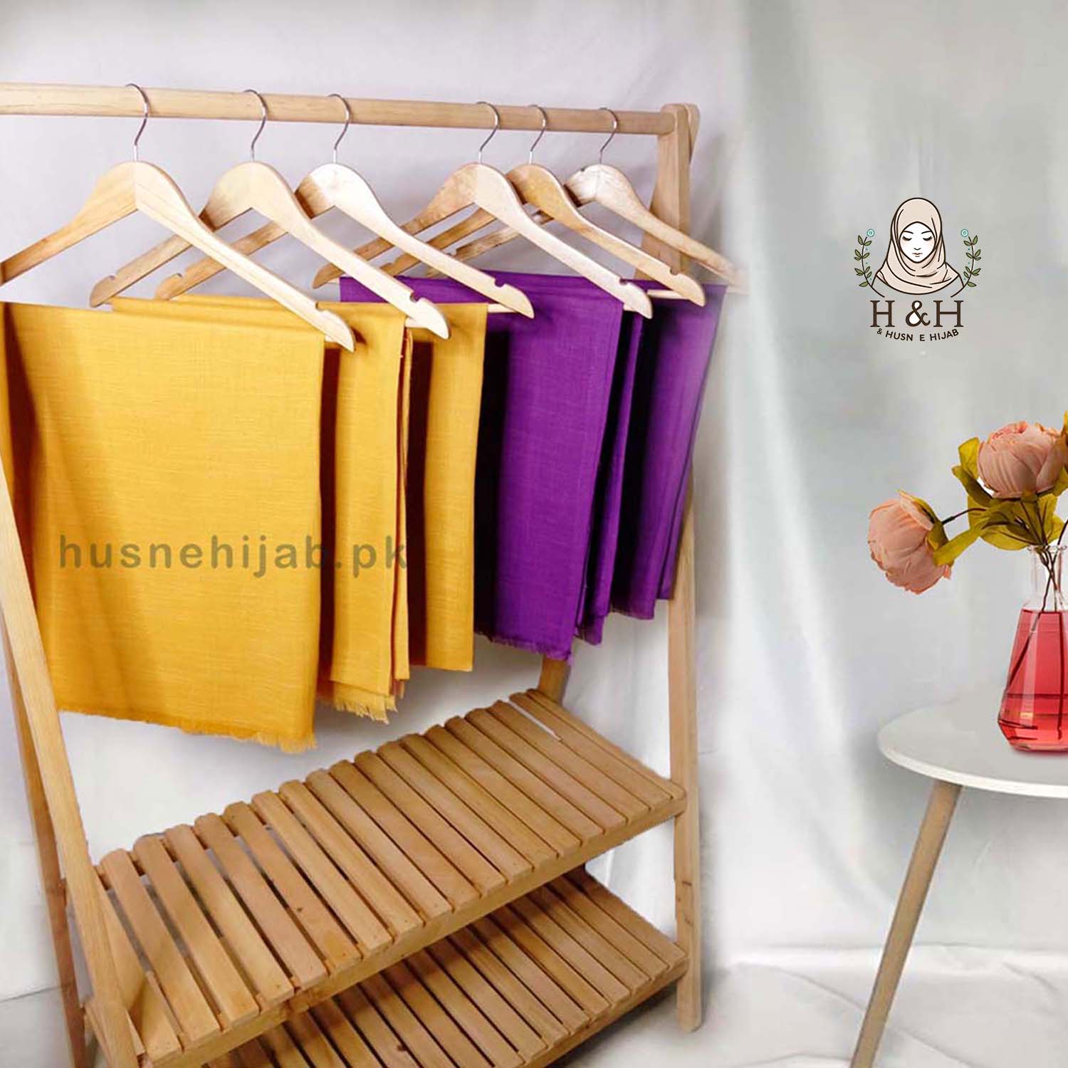 Plain_Turkish Lawn Hijab_mustard&purple